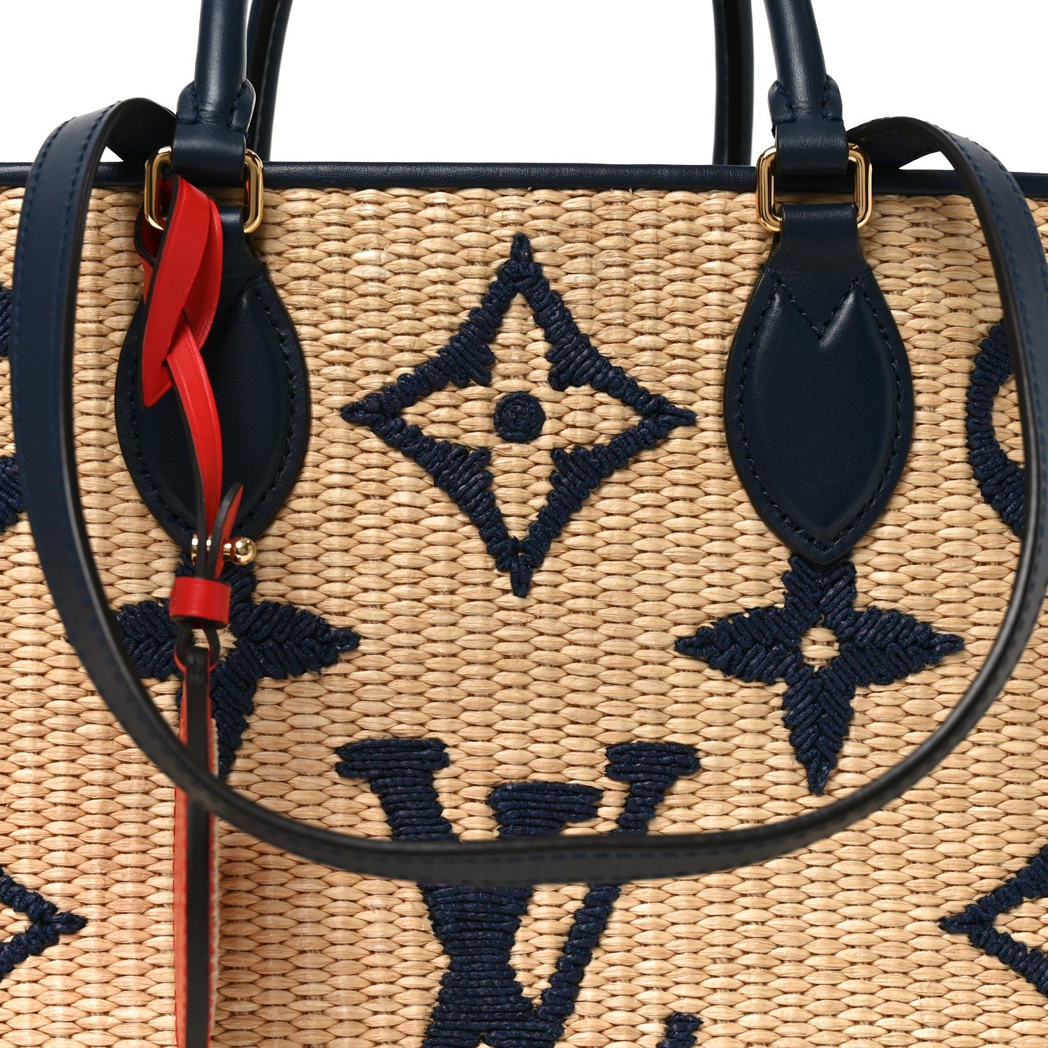 Louis Vuitton Raffia Calfskin Monogram Giant Onthego MM Blue