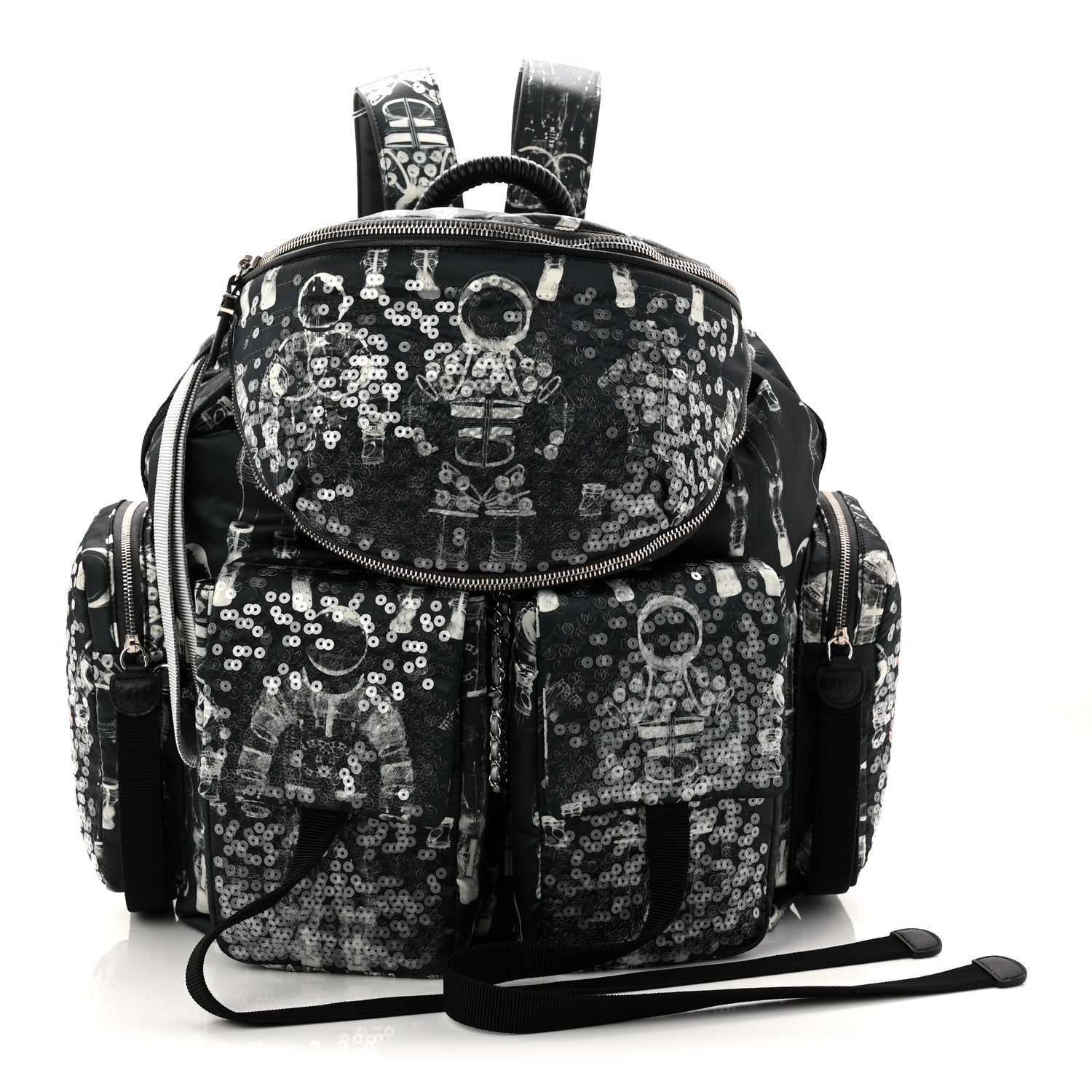 Chanel Sequin Nylon Lambskin Astronaut Essentials Backpack Black White