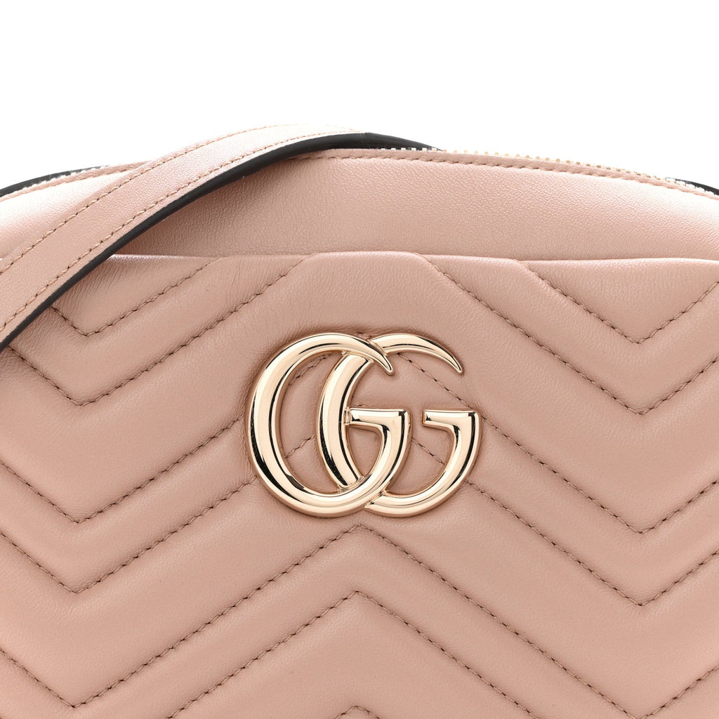 Gucci Calfskin Matelasse Small GG Marmont Camera Bag Pink Beige