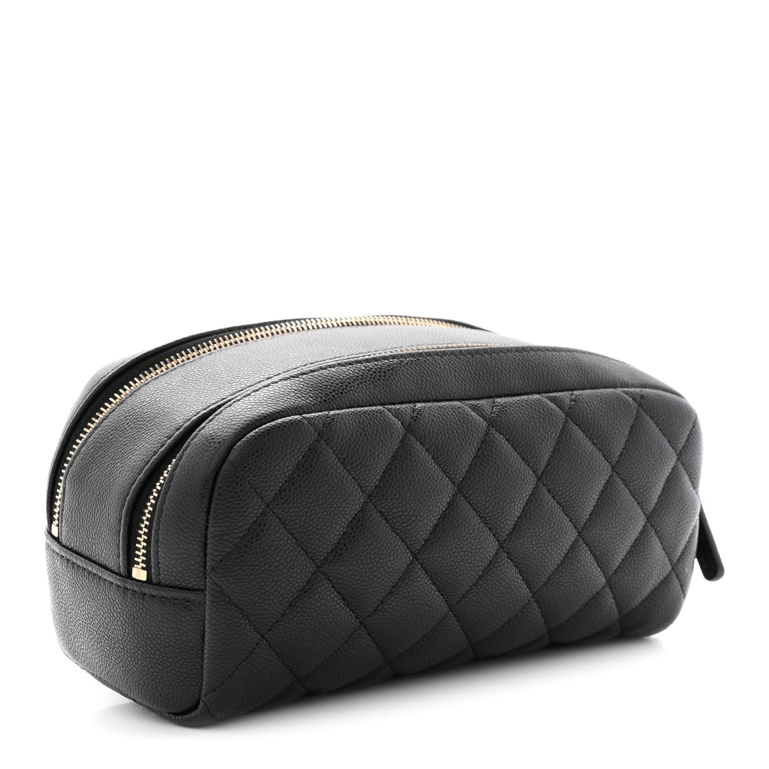 Caviar Quilted Double Zip Pouch Cosmetic Case Black