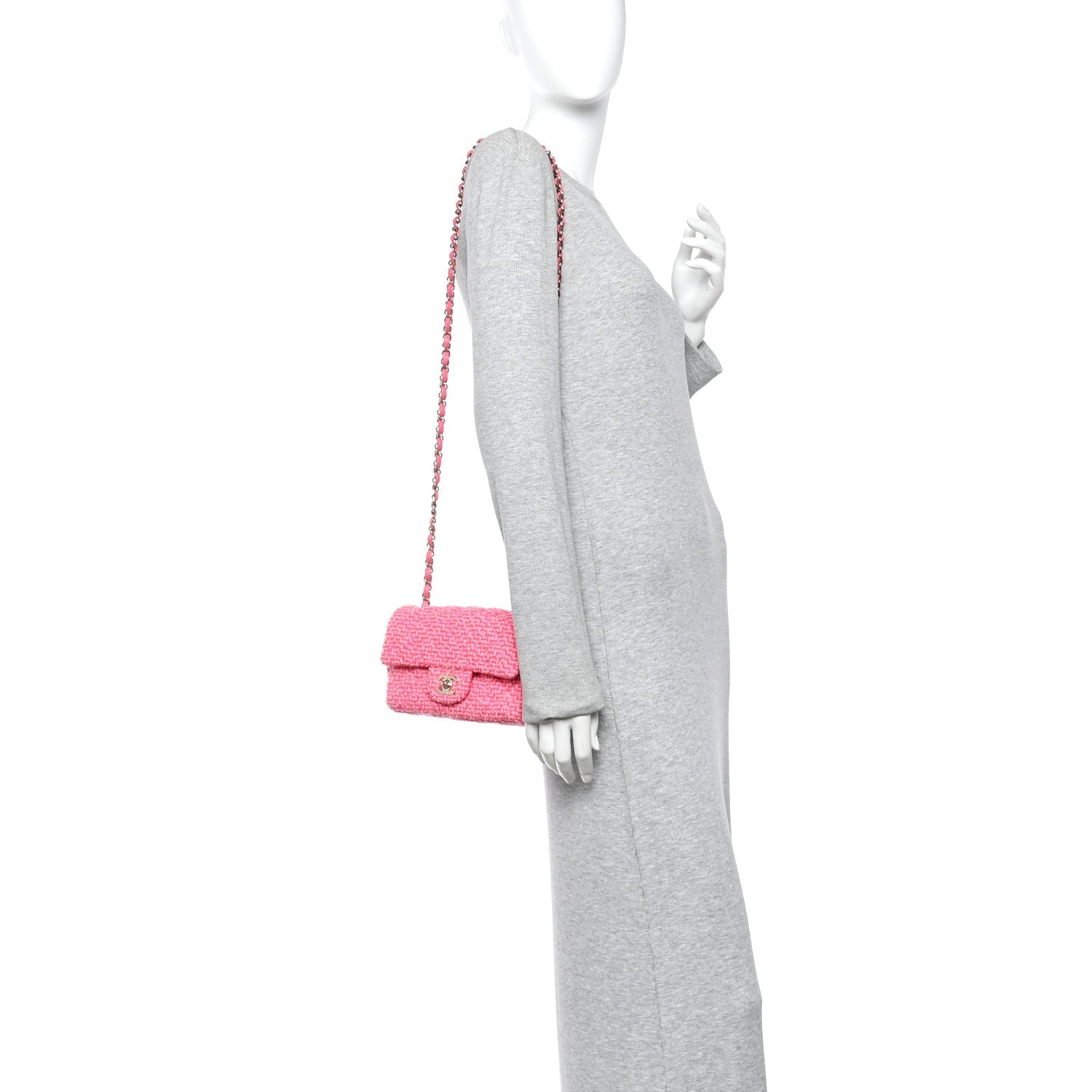 Chanel Wool Tweed Quilted Mini Rectangular Flap Dark Pink Fuchsia