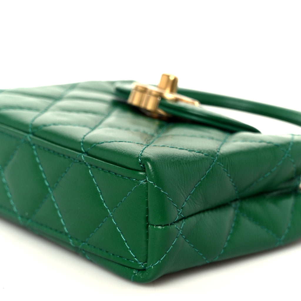 Chanel Shiny Aged Calfskin Quilted Mini Nano Kelly Shopper Green