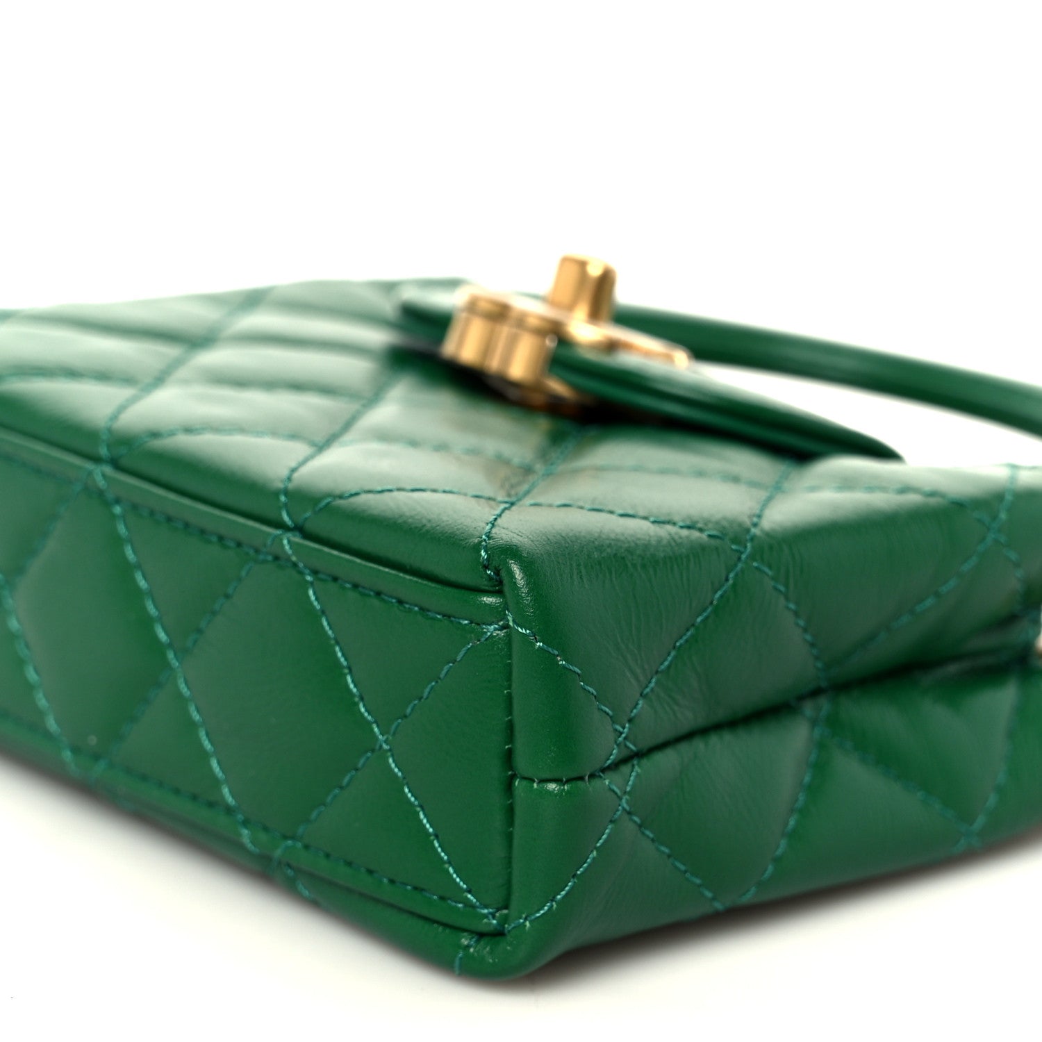 Chanel Shiny Aged Calfskin Quilted Mini Nano Kelly Shopper Green