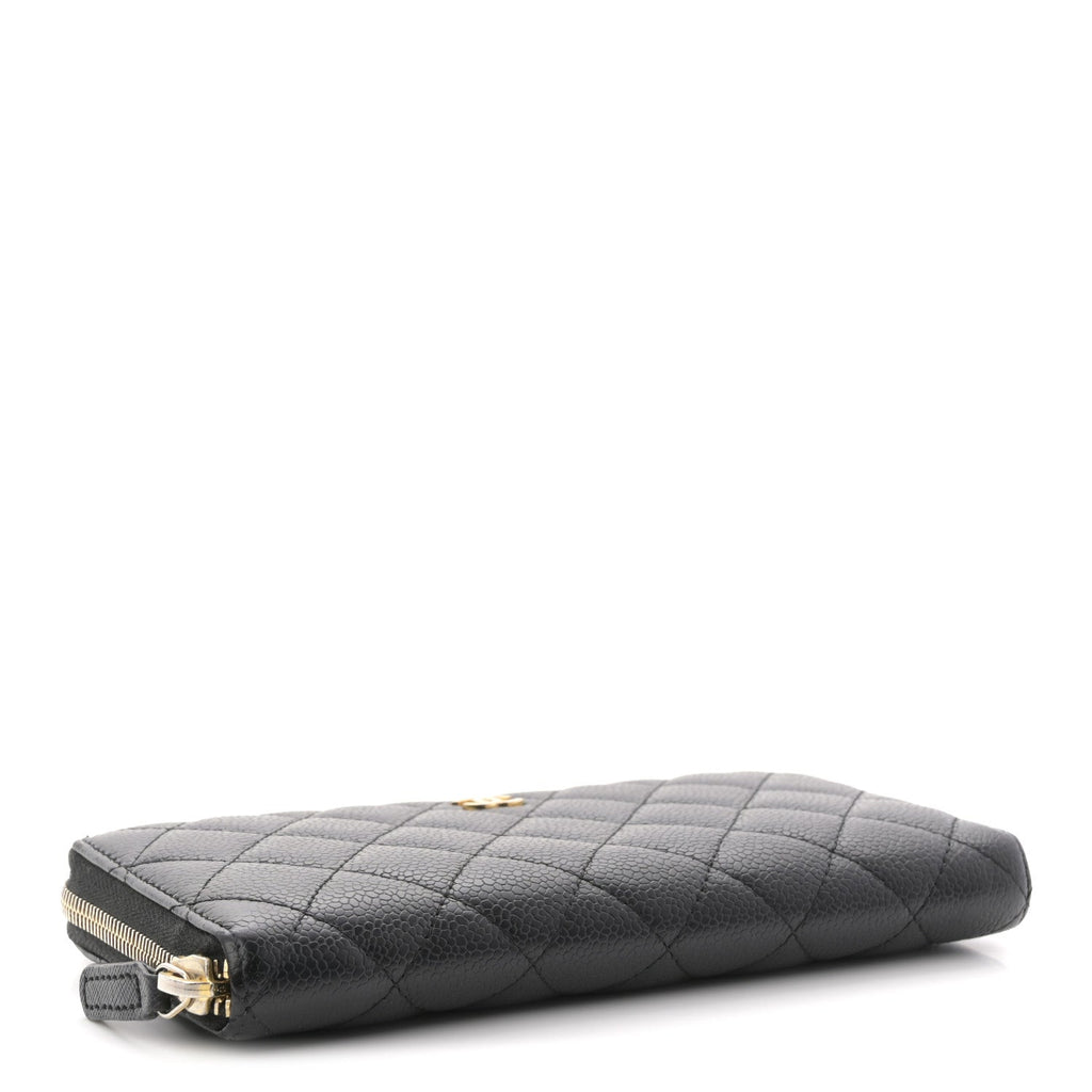 Caviar Quilted Large Gusset Zip Around Wallet Black