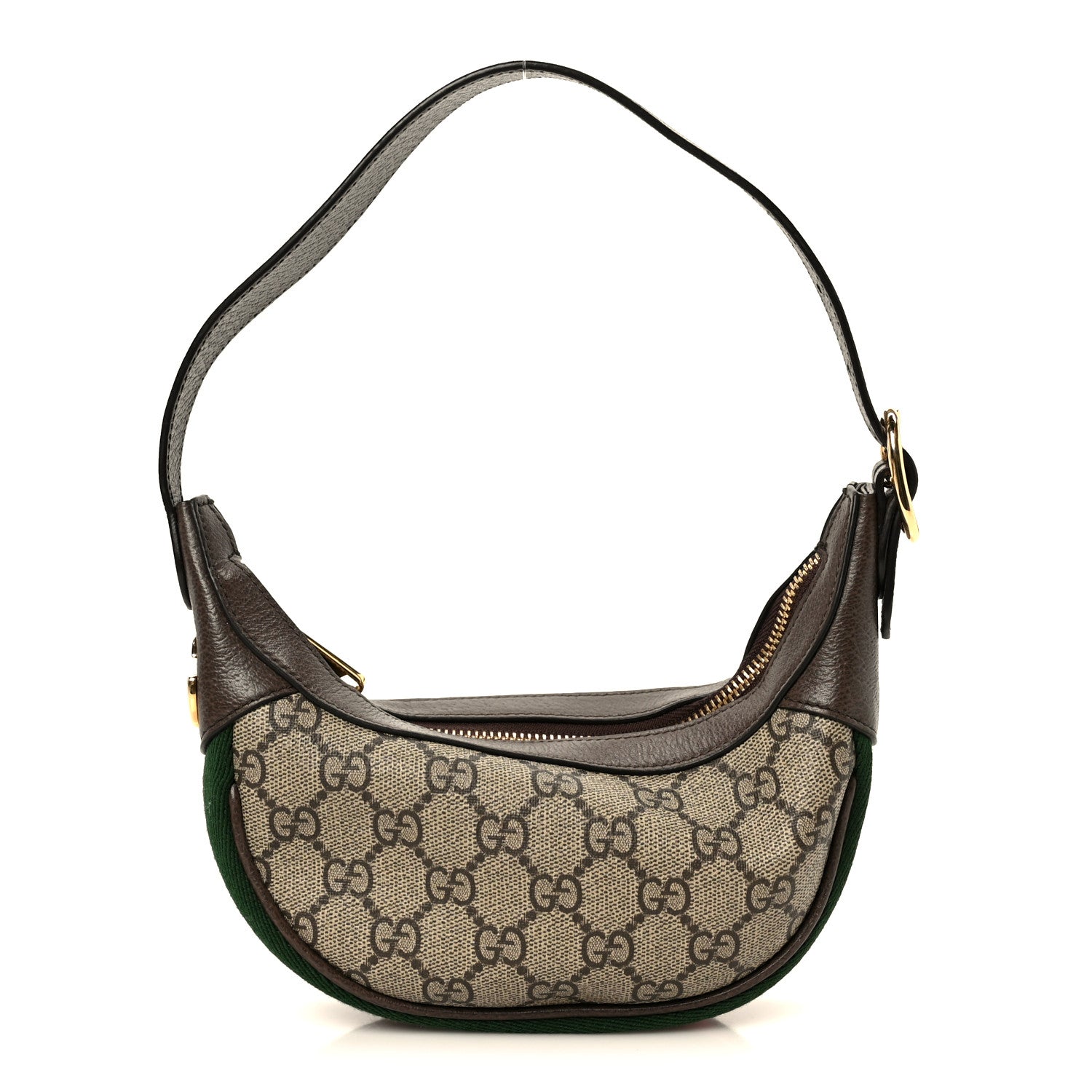 Gucci GG Supreme Monogram Textured Calfskin Web Mini Ophidia Half Moon Hobo Beige Ebony New Acero