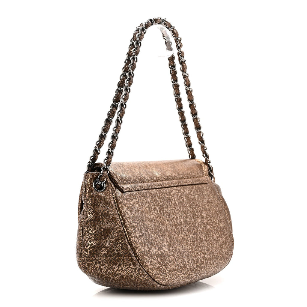 Chanel Metallic Caviar Half Moon Large Flap Bronze