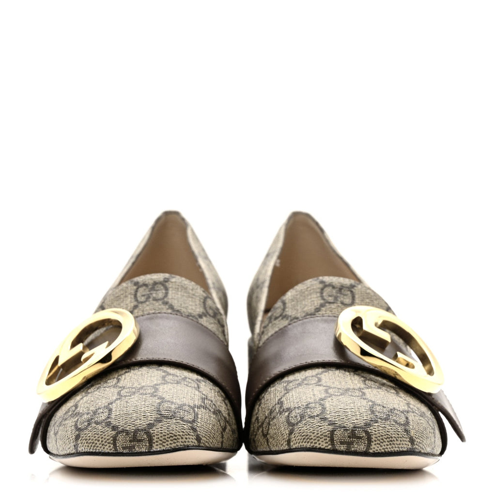 Gucci GG Supreme Monogram Malaga Kid Blondie Pumps 35.5 Beige Ebony New Acero