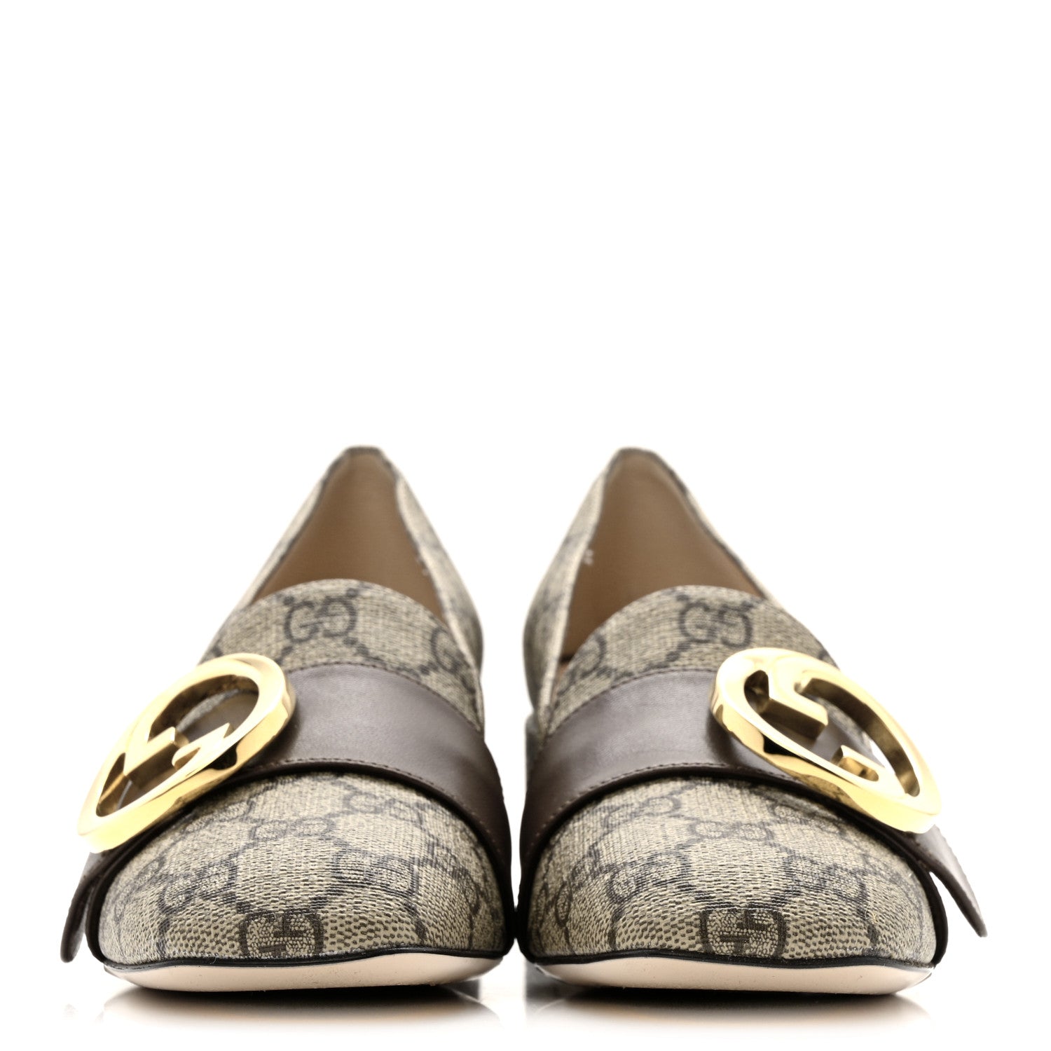 Gucci GG Supreme Monogram Malaga Kid Blondie Pumps 35.5 Beige Ebony New Acero
