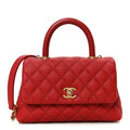 Chanel Caviar Lizard Embossed Quilted Mini Coco Handle Flap Red