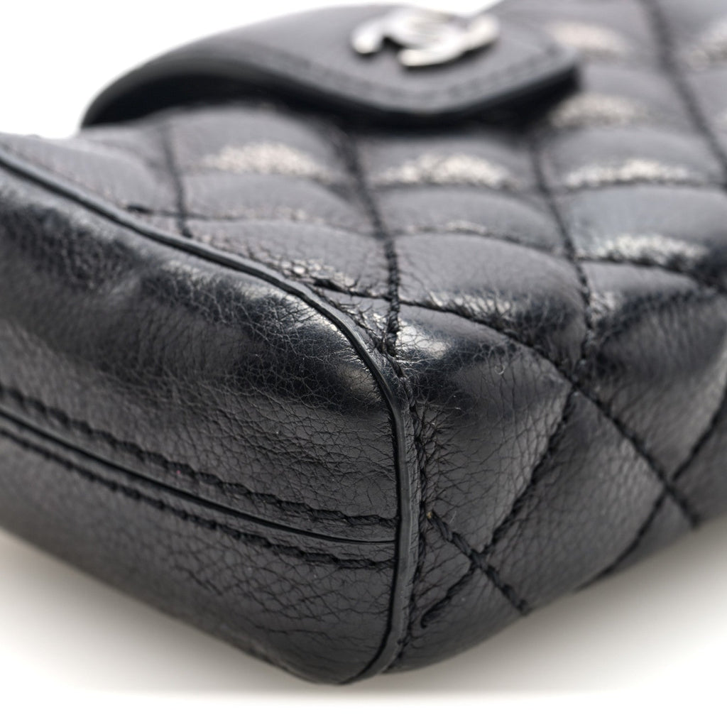 Caviar Quilted Mini Phone Holder Clutch With Chain Black