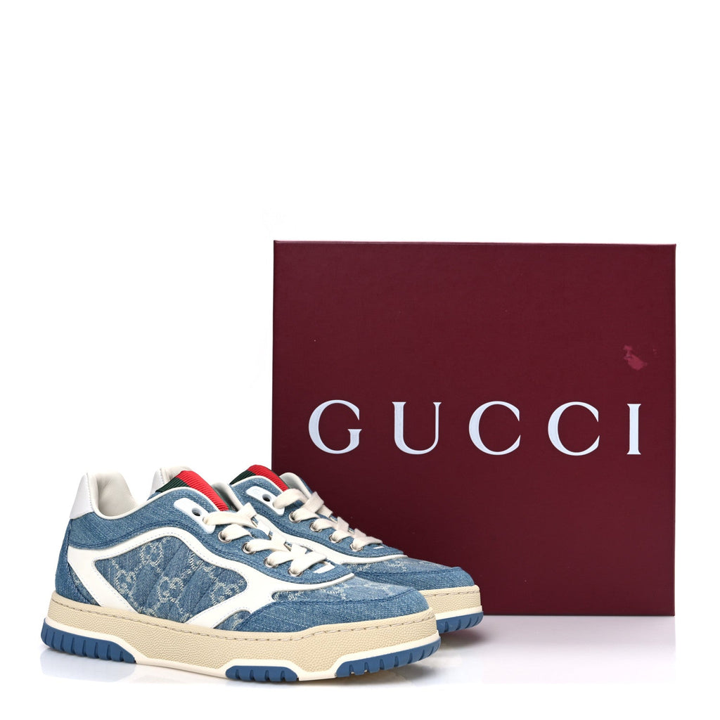 Gucci New Denim Delave GG Monogram Womens Re-Web Sneakers 36 Light Blue Royale