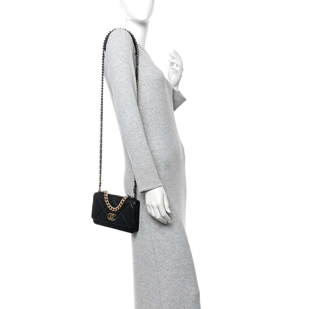Chanel Lambskin Quilted Chanel 19 Wallet On Chain WOC Black