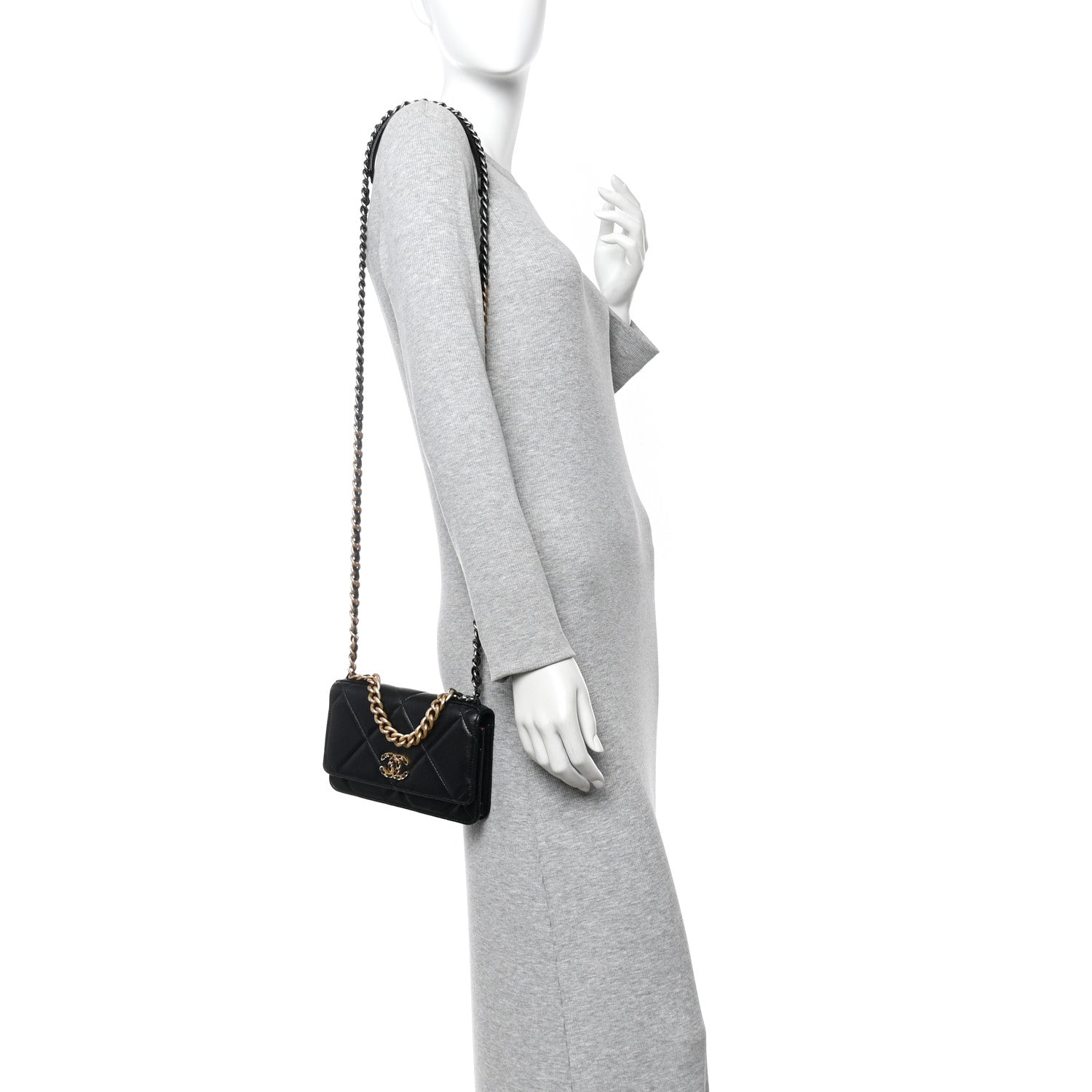 Chanel Lambskin Quilted Chanel 19 Wallet On Chain WOC Black