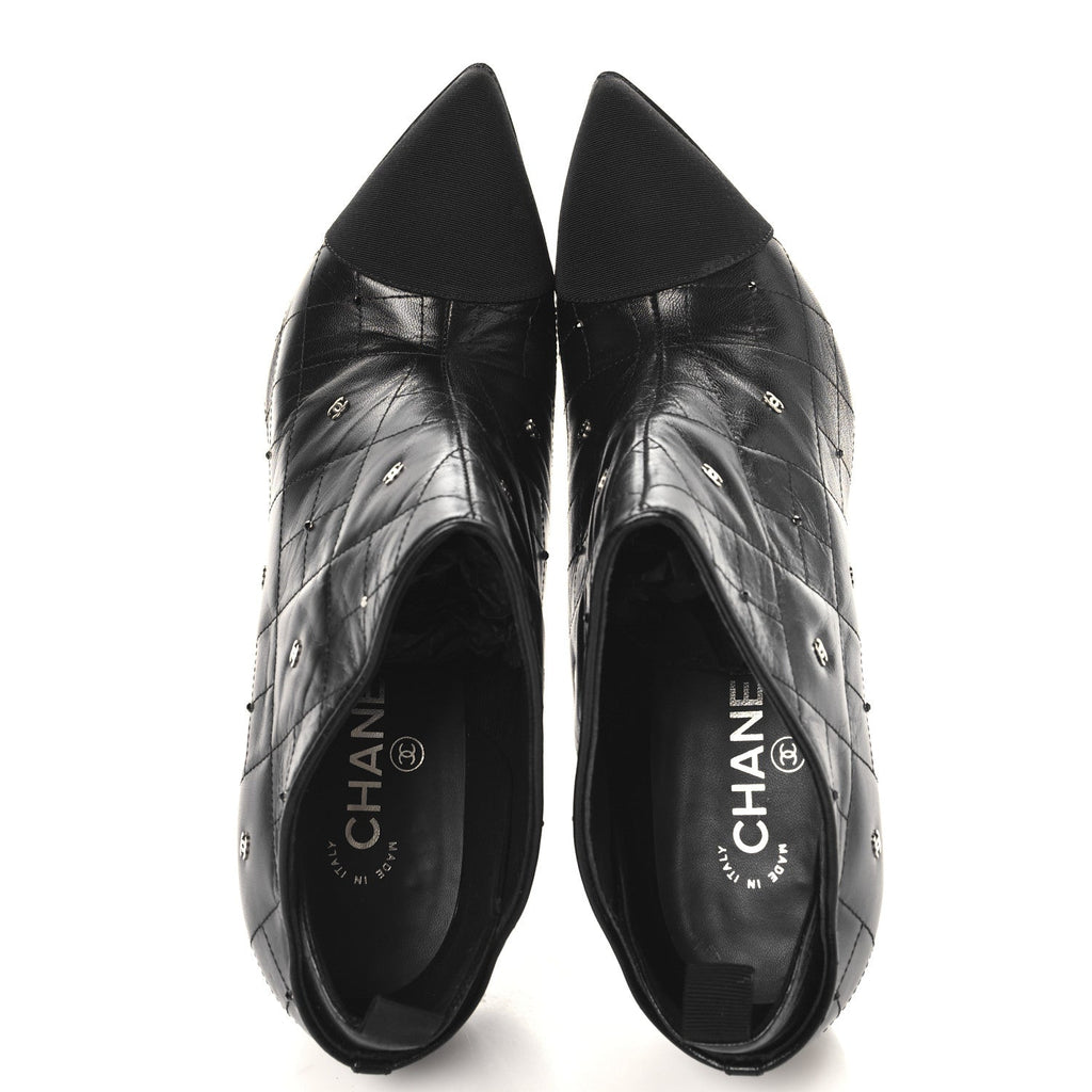 Lambskin Quilted CC Cap Toe Booties 41 Black