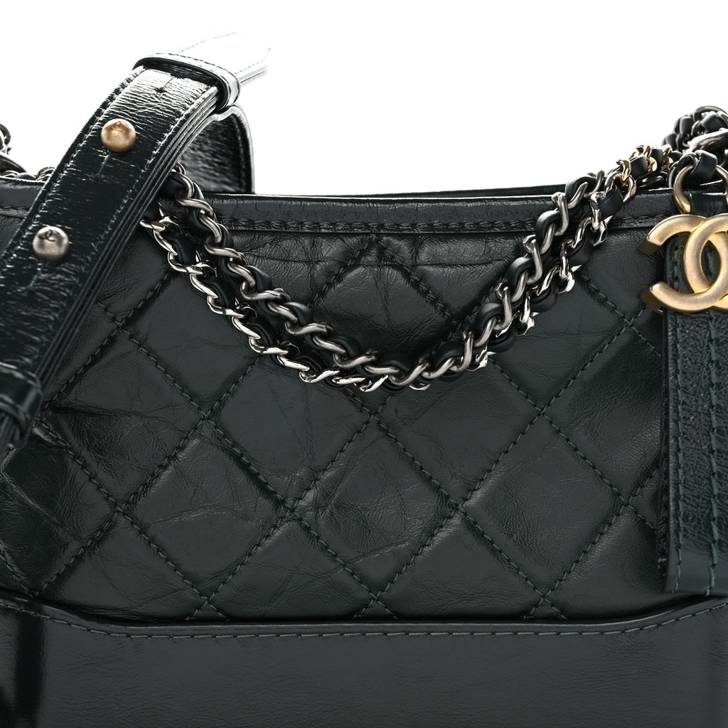 Chanel Aged Calfskin Quilted Small Gabrielle Hobo Dark Green
