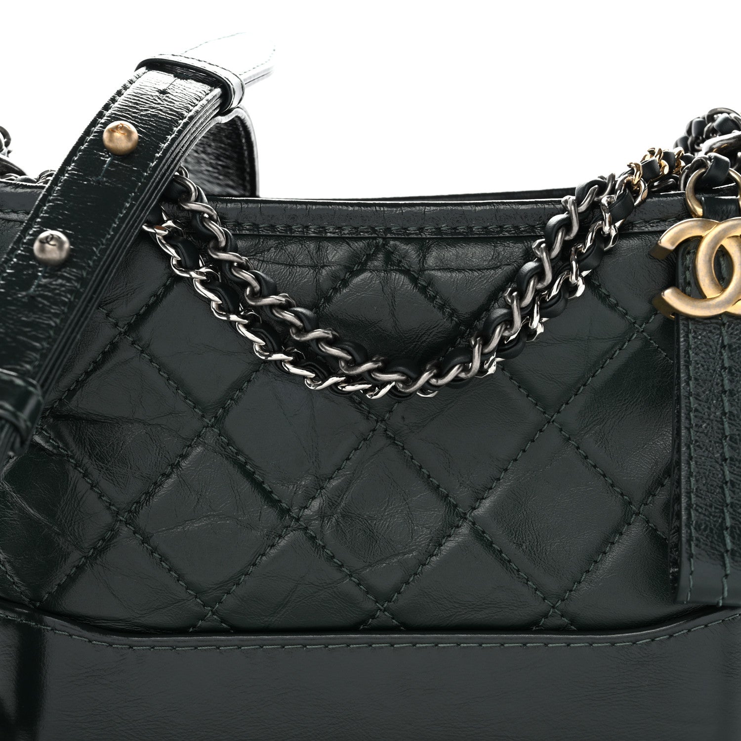 Chanel Aged Calfskin Quilted Small Gabrielle Hobo Dark Green