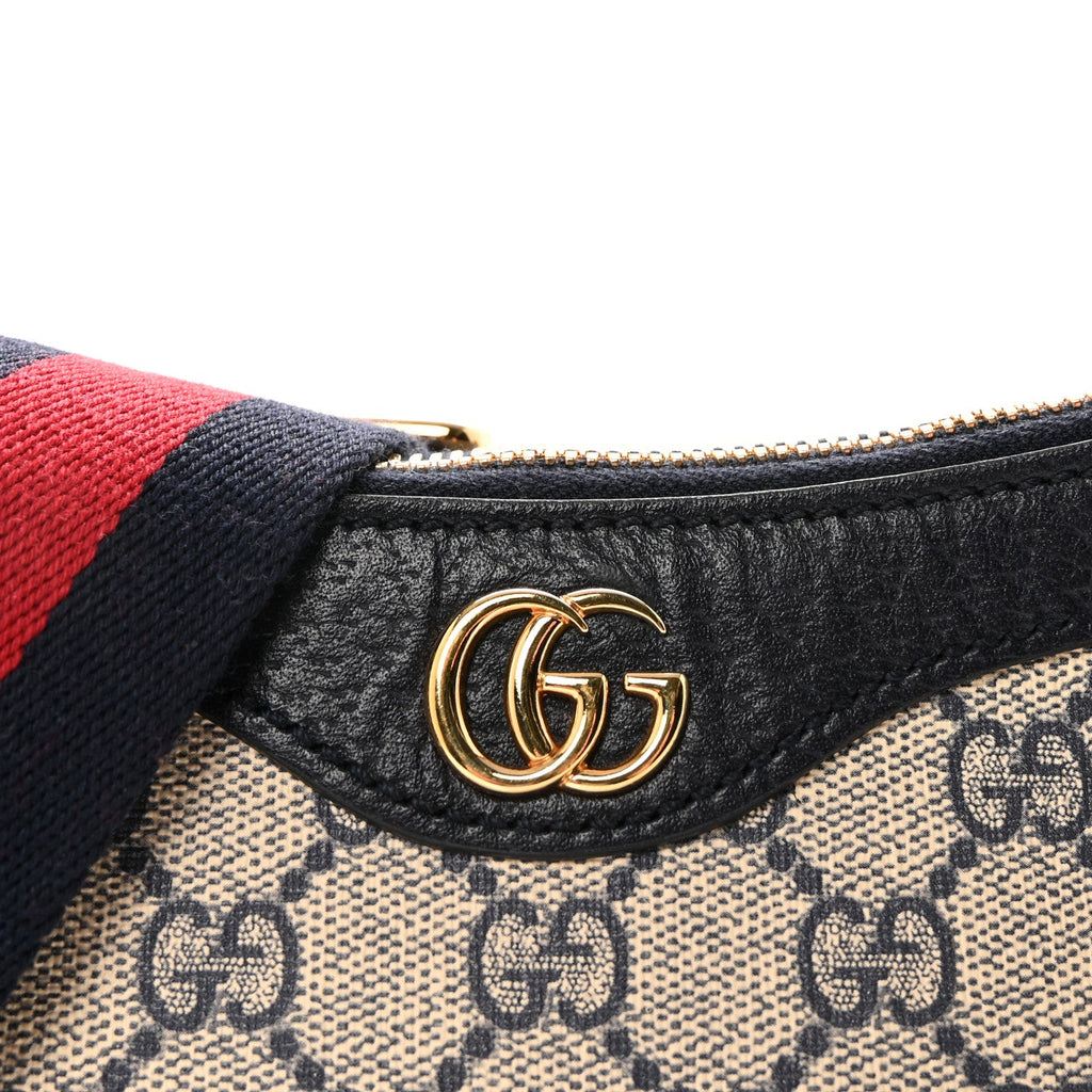 Gucci GG Supreme Monogram Textured Dollar Calfskin Web Small Ophidia GG Handbag Beige Blue