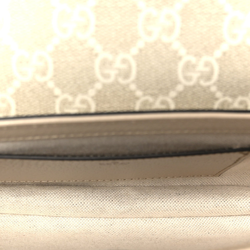 Gucci GG Supreme Monogram Textured Dollar Calfskin Web Mini Ophidia Envelope Shoulder Bag Beige Mystic White Oatmeal