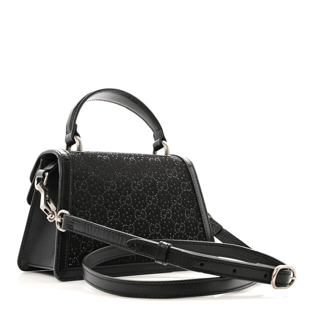 Gucci Satin Crystal GG Monogram Mini Dionysus Top Handle Bag Black
