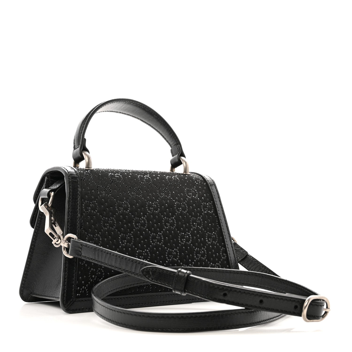Gucci Satin Crystal GG Monogram Mini Dionysus Top Handle Bag Black