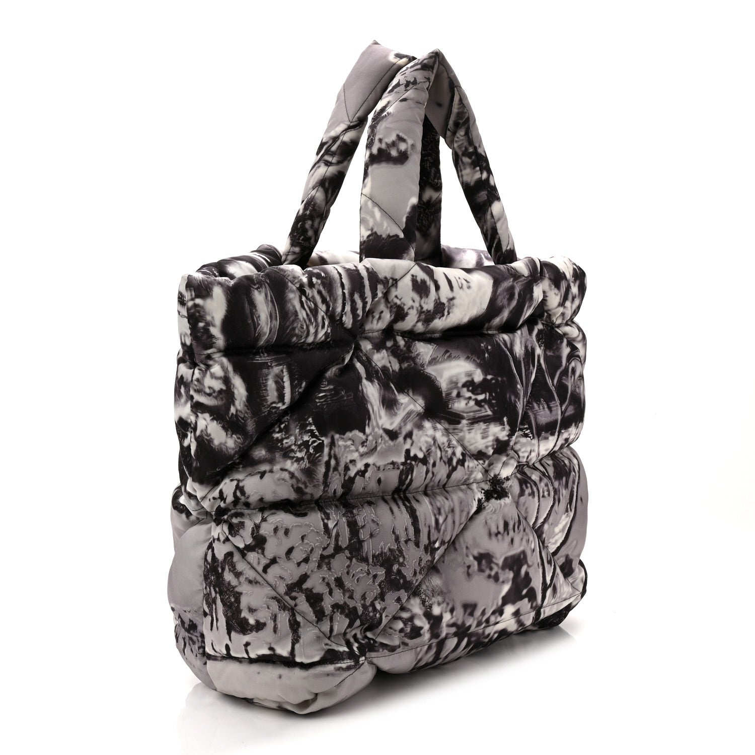Prada Re-Nylon Padded Printed Medium Tote Bag Black White