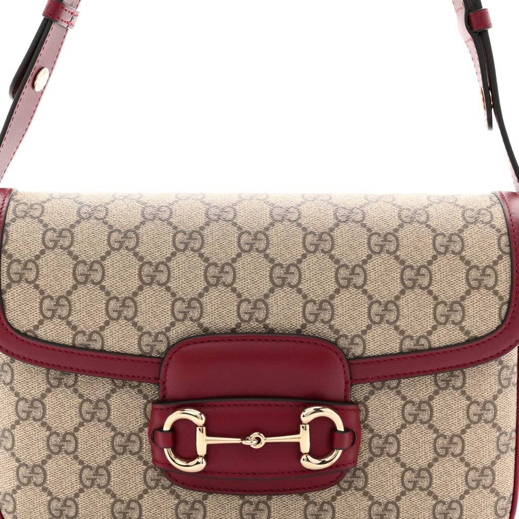Gucci GG Supreme Monogram Horsebit 1955 Soft Small Shoulder Bag Beige Ebony Rosso Ancora