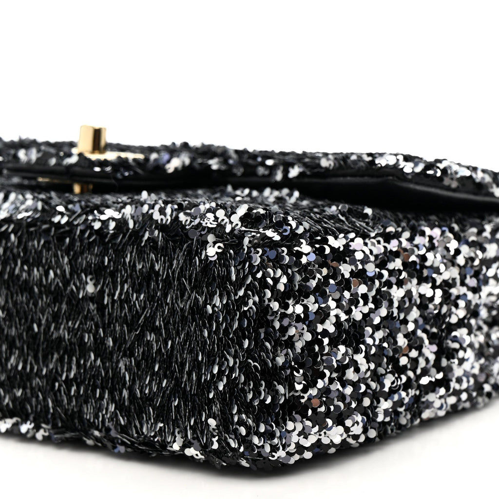 Chanel Sequin Quilted Small Single Flap Black White Grey