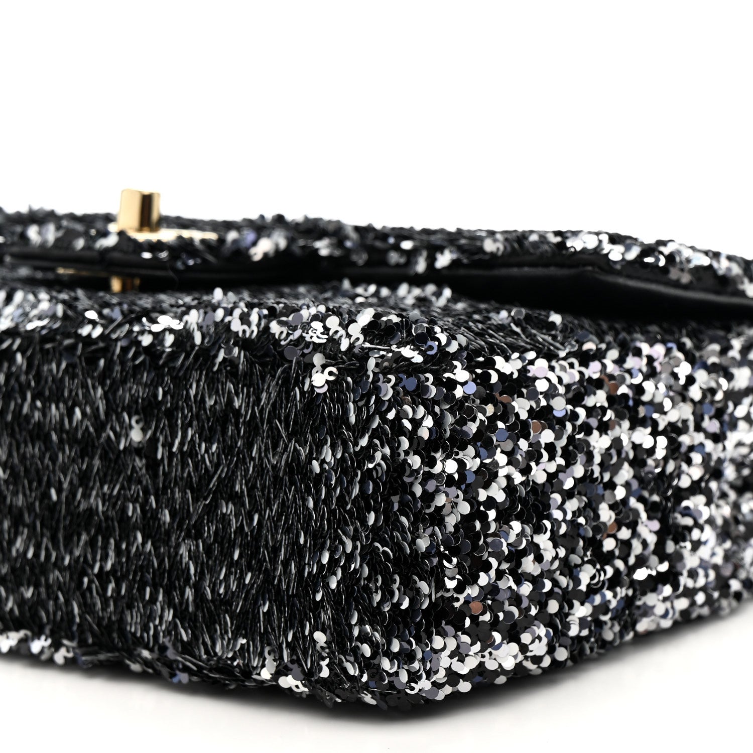 Chanel Sequin Quilted Small Single Flap Black White Grey