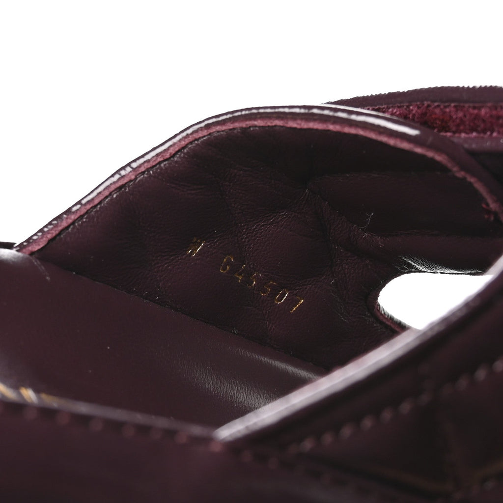 Chanel Shiny Calfskin Quilted Velcro Dad Pearl CC Slide Sandals  40 Burgundy
