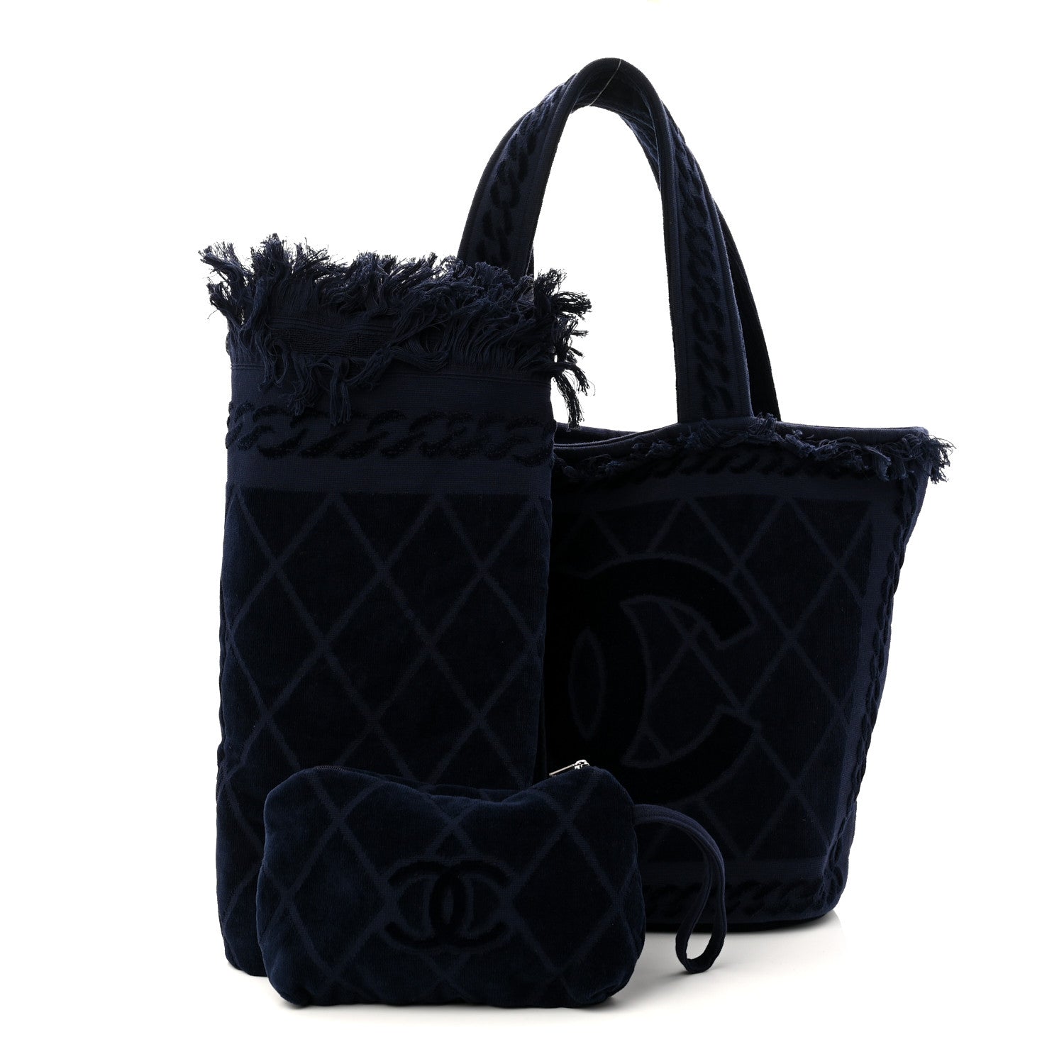 Chanel Terry Cotton CC Beach Tote Towel Set Blue