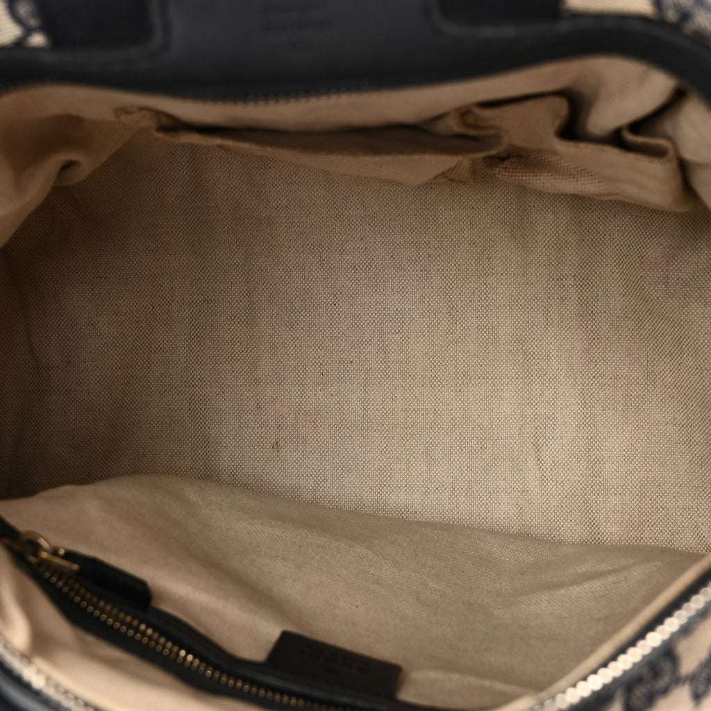Gucci Monogram Selleria Calfskin Vintage Web Medium Boston Beige Blue