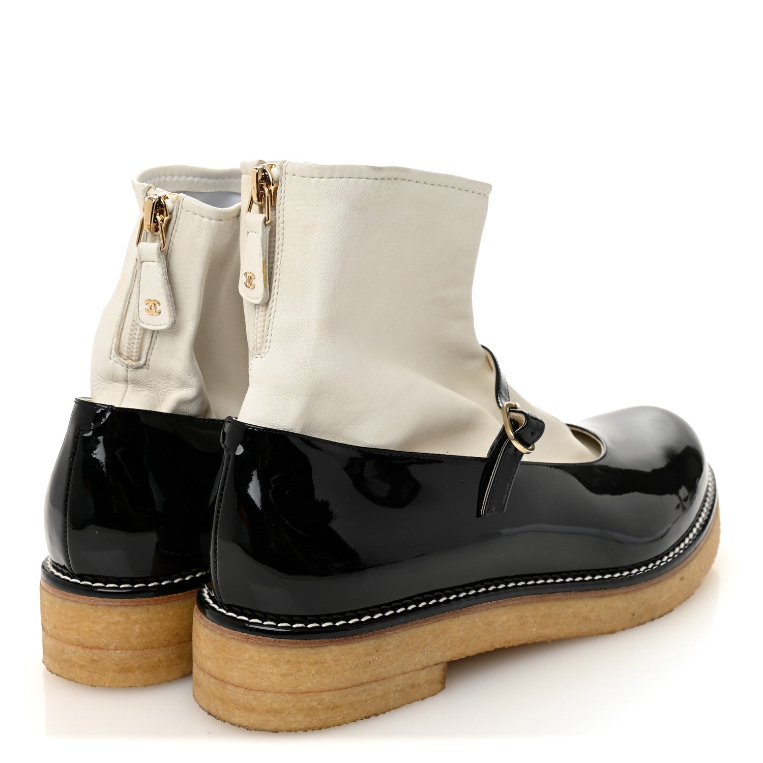 Patent Mary Jane Sock Boots 39 Black White