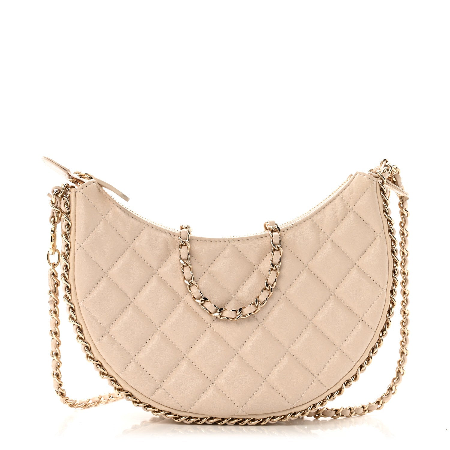 Chanel Lambskin Quilted Small Hobo Bag Light Beige