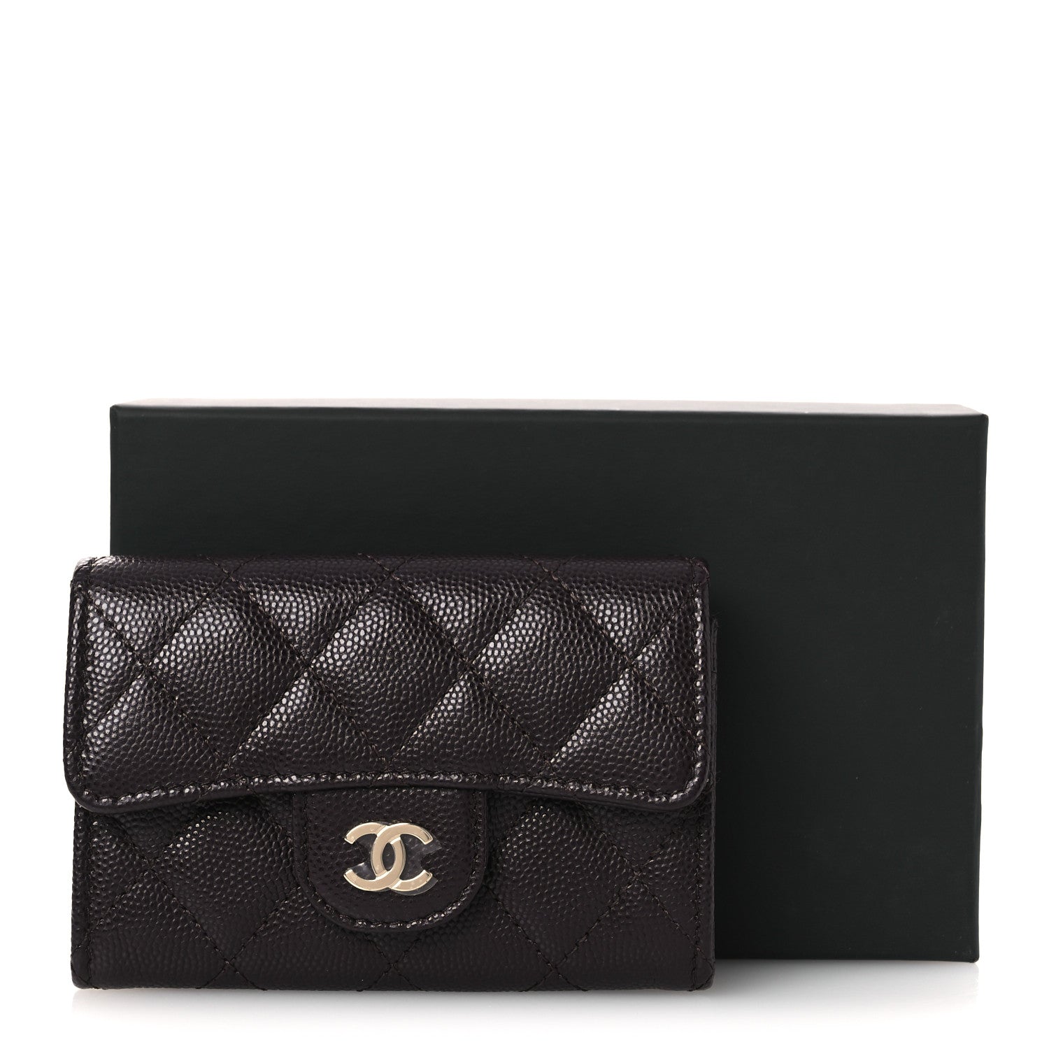 Caviar Quilted Flap Card Holder Wallet Burgundy