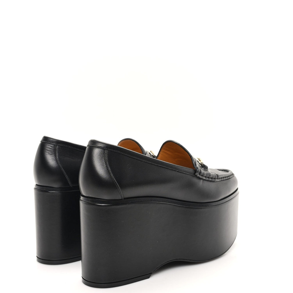 Gucci Ancora Calfskin Womens Horsebit Platform Loafers 39 Black