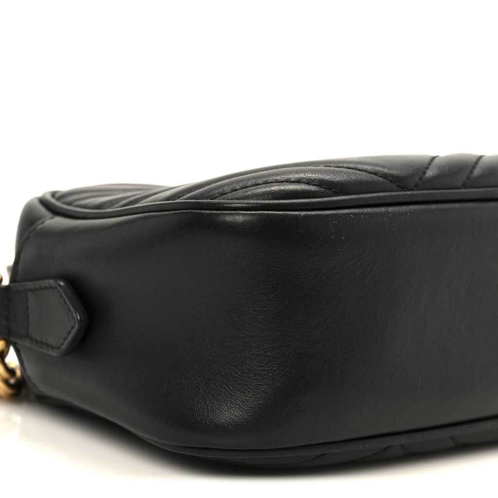 Gucci Calfskin Matelasse Small GG Marmont Chain Shoulder Bag Black