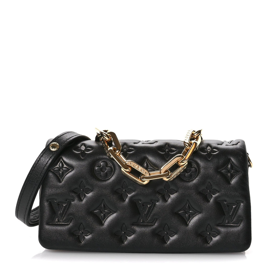 Louis Vuitton Lambskin Embossed Monogram Pochette Coussin Crossbody Black