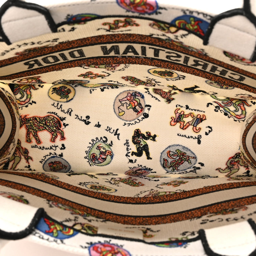 Christian Dior Canvas Embroidered Dragon Zodiac Medium Book Tote White Multicolor
