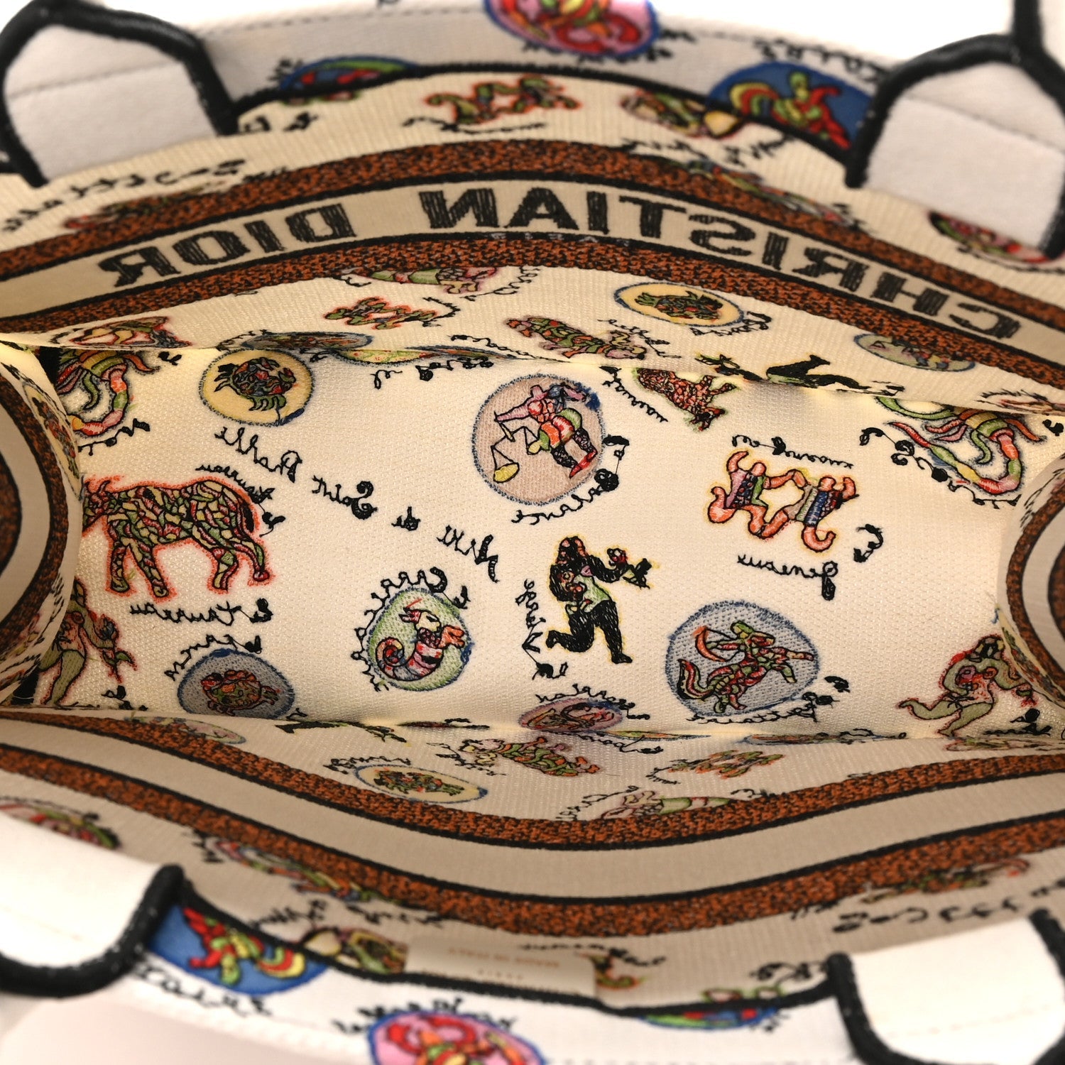 Christian Dior Canvas Embroidered Dragon Zodiac Medium Book Tote White Multicolor