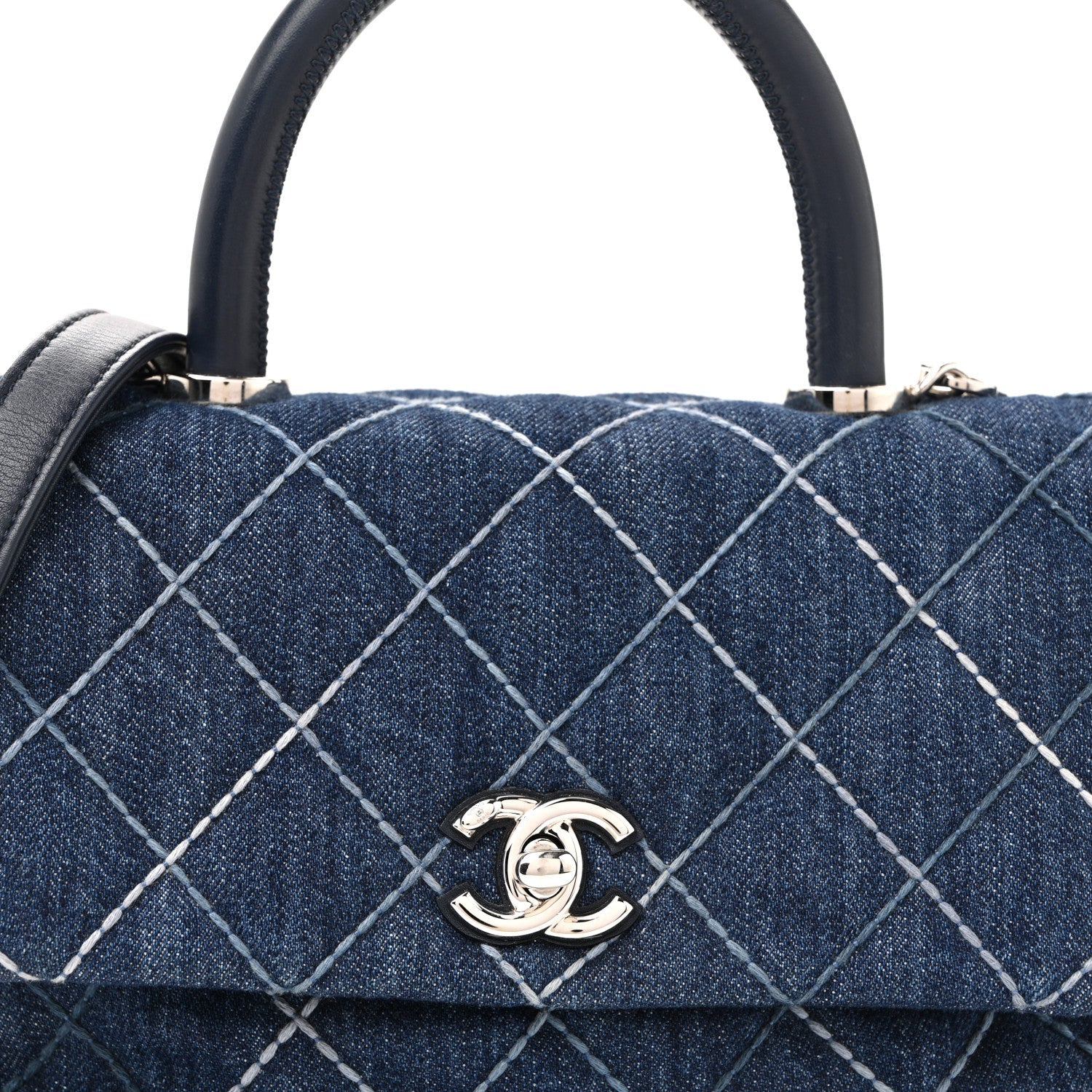 Chanel Denim Quilted Mini Coco Handle Flap Blue
