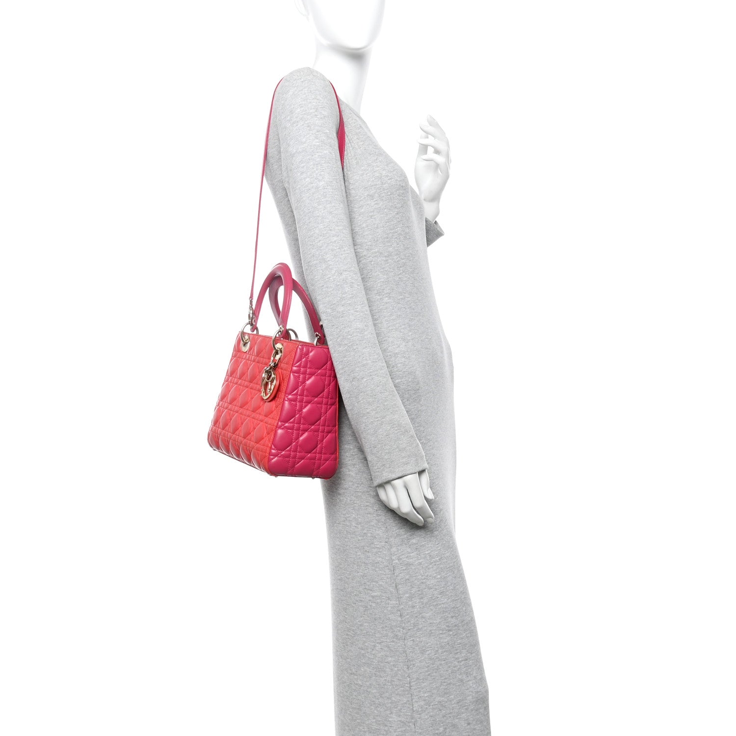Christian Dior Lambskin Cannage Medium Bi-Color Lady Dior Orange Fuchsia