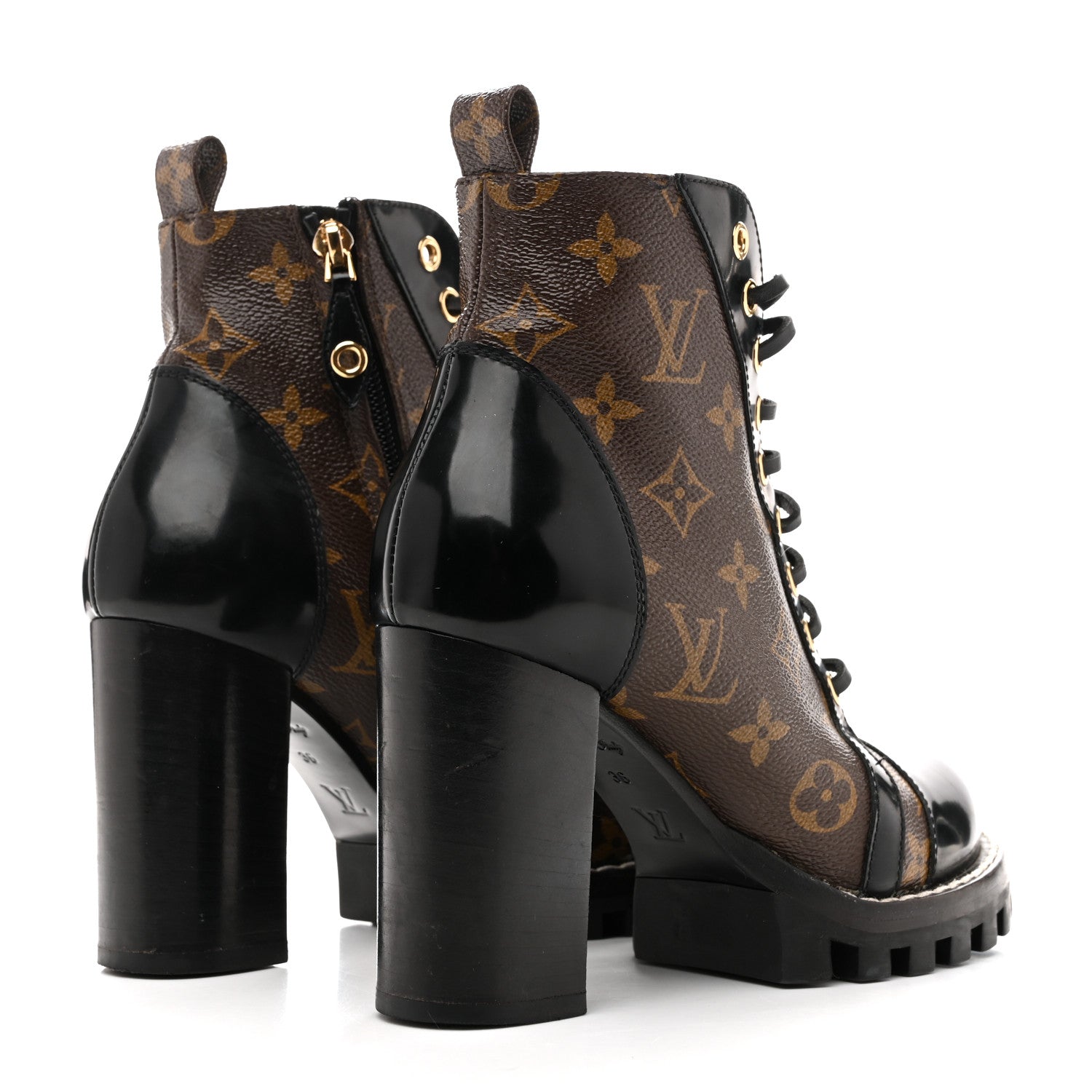Louis Vuitton Patent Calfskin Monogram Star Trail Ankle Boots 36 Black