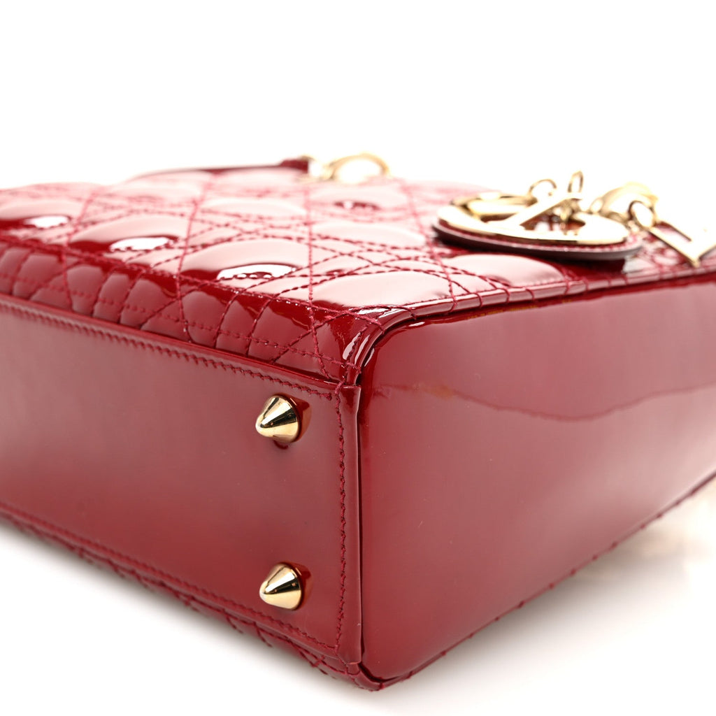 Christian Dior Patent Cannage Small Lady Dior Cherry Red