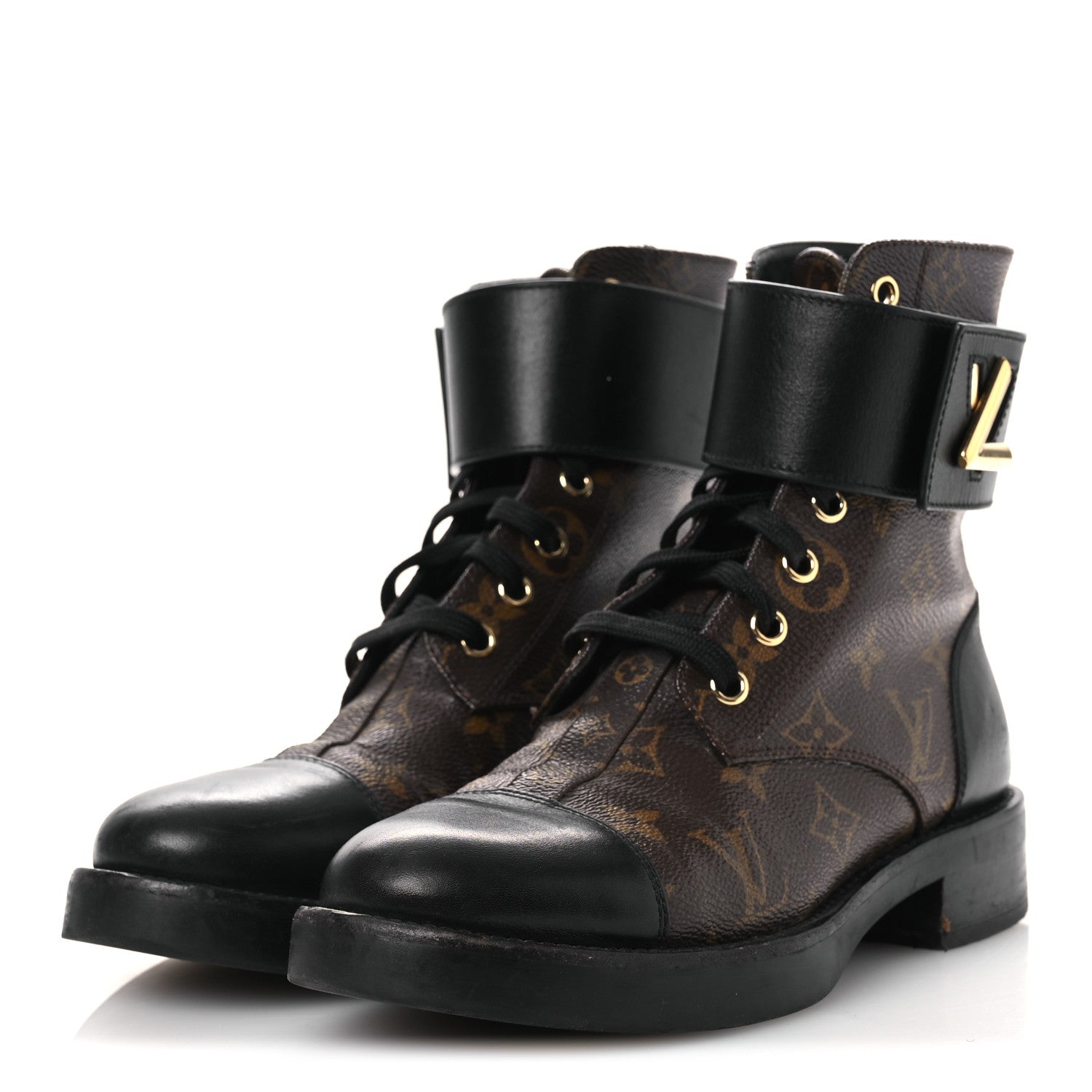 Louis Vuitton Calfskin Monogram Wonderland Flat Ranger Boots 36.5 Black