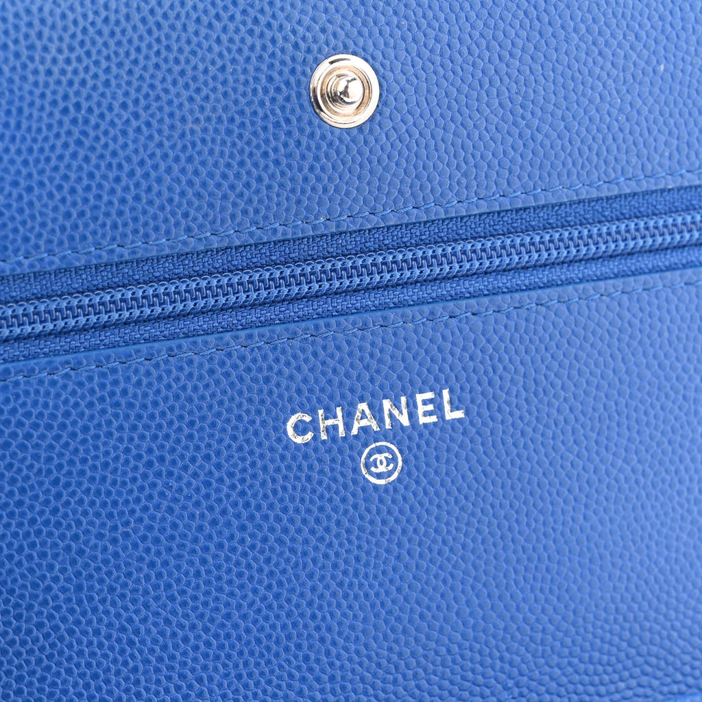 Chanel Caviar Chevron Quilted Wallet On Chain WOC Blue