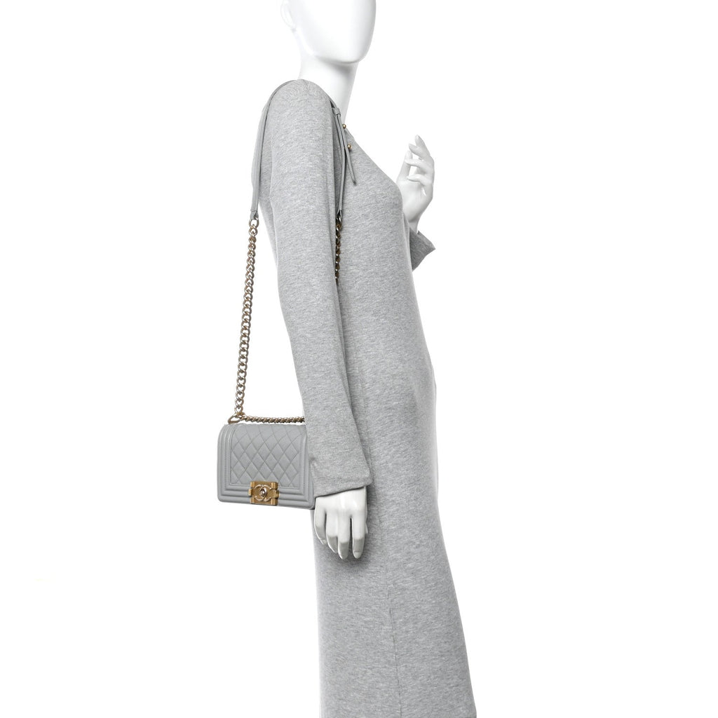 Chanel Caviar Quilted Small Boy Flap Light Grey
