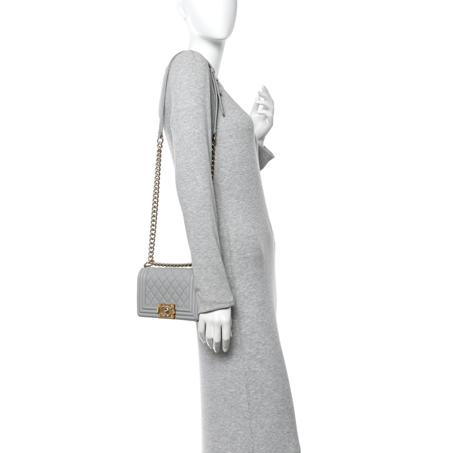 Chanel Caviar Quilted Small Boy Flap Light Grey
