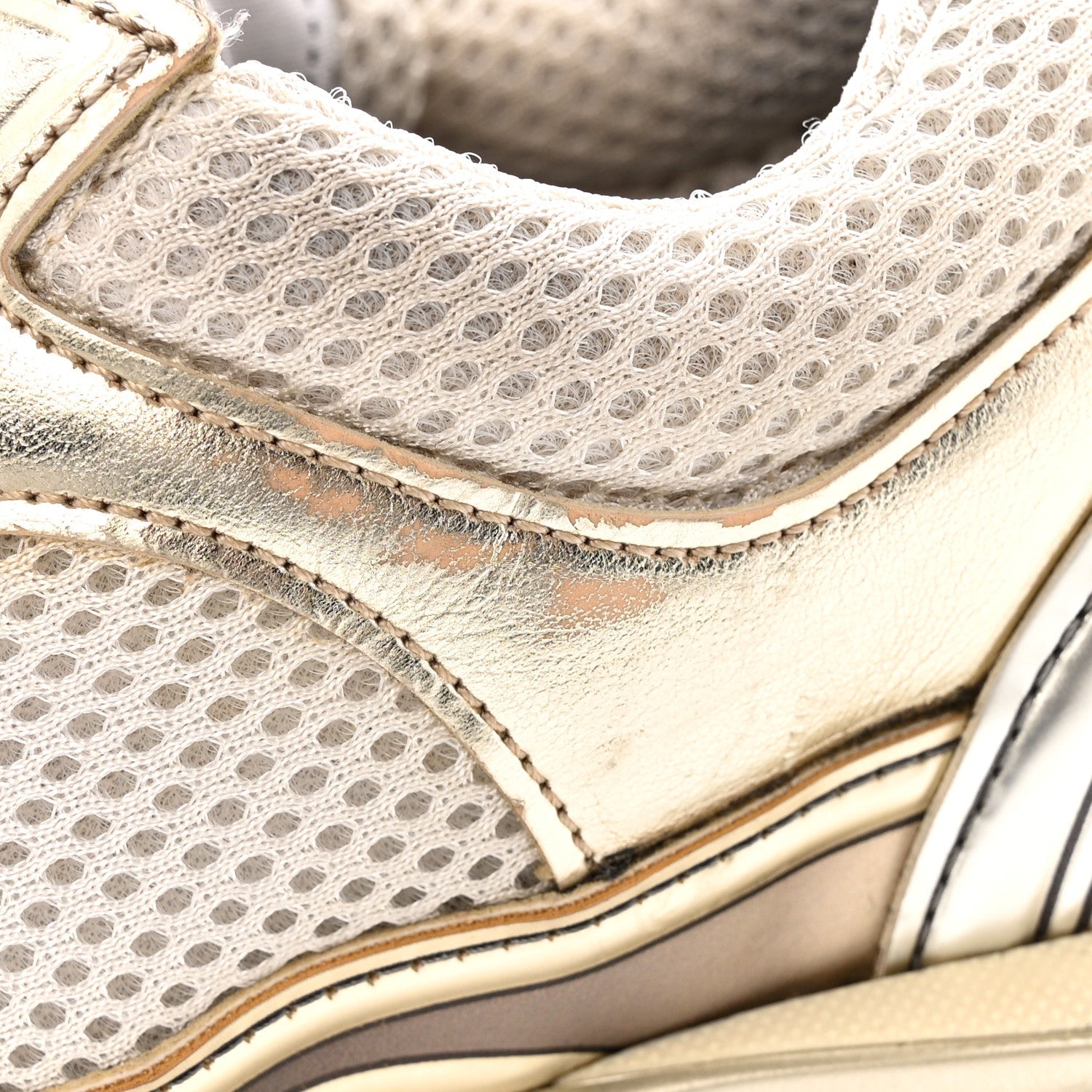 Fabric Laminated Calfskin Stretch CC Sneakers 36.5 White Gold Silver