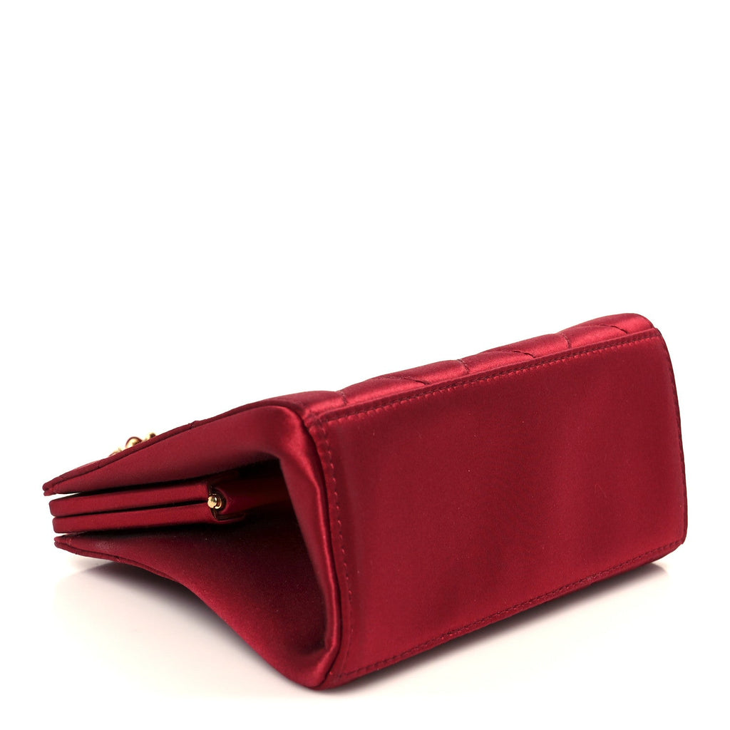 Chanel Satin Quilted CC Kisslock Clutch Red