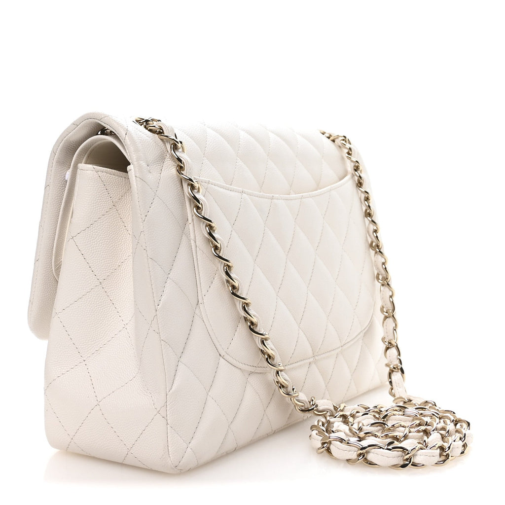Chanel Caviar Quilted Jumbo Double Flap White